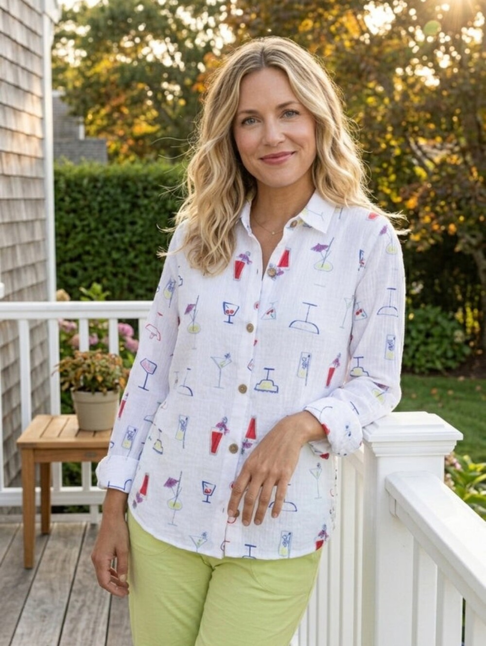 Habitat Stretch Cotton Martinis + Wine Print Shirt